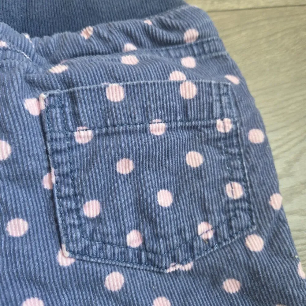 Baby Boden 3-6M Corduroy Pants Navy Blue Pink Polka Dot Lined Drawstring Girl